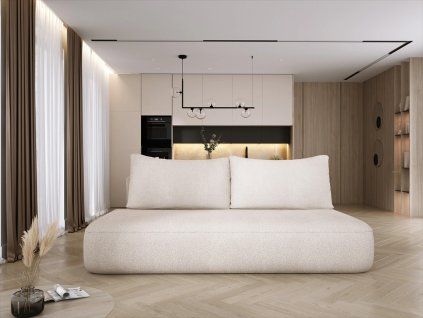 Sofa SOLIS SOFA – pohľad spredu, minimalistický dizajn bez lakťových opierok, operadlové vankúše