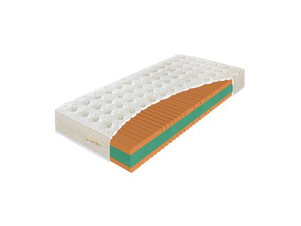 Matrac PROPOLIS COMFORT, celkový pohľad s odkrytým rezom profilovaného penového jadra a bielym poťahom.