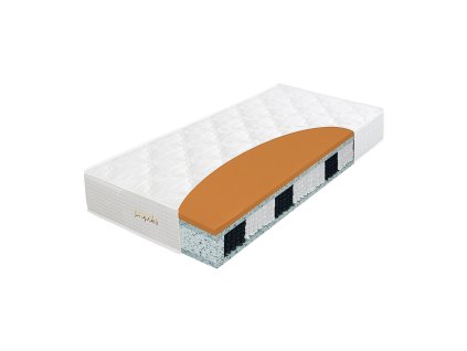 Matrac HYBRID PROPOLIS, celkový pohľad s odkrytým rezom jadra s vrchnou penou a taštičkovými pružinami.