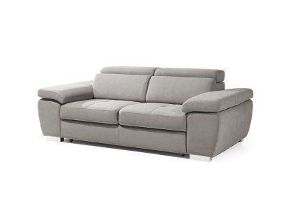 Pohovka ENY SOFA 2 na bielom pozadí v sivom čalúnení, moderný dvojsed s vysokým operadlom a opierkami na ruky, pohľad z uhla.