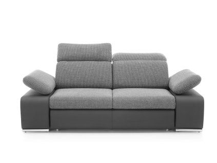 Pohovka SAN MARINO sofa II v tmavosivom prevedení na bielom pozadí, čelný pohľad na dvojmiestne sedenie so zdvihnutými opierkami hlavy a širokými podrúčkami.