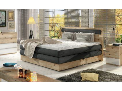 Boxspring posteľ LISA - masívne drevo - v interiéri spálne - celkový pohľad