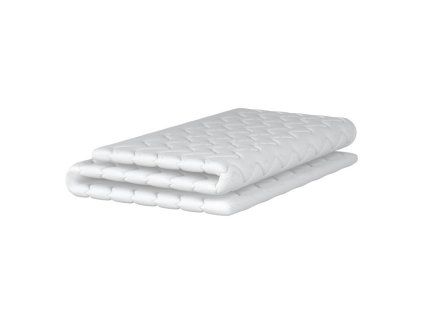 Topper COMFORT na sedacie súpravy na bielom pozadí, tenký vyrovnávací topper zložený do vrstiev, pohľad zhora šikmo.