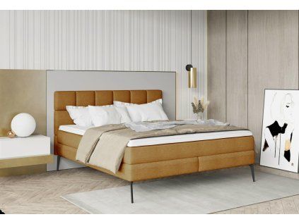 Béžová boxspring posteľ 180x200 do spálne LENDO, celkový pohľad