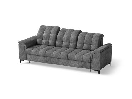 Rozkladacia pohovka ALICA sofa 3 v tmavosivej látke s polohovateľnými opierkami hlavy a kovovými nohami, pohľad zpredu.