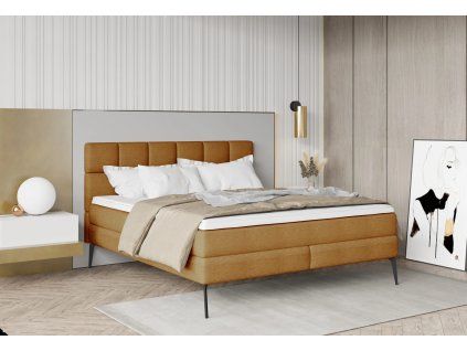 Hnedá boxspring posteľ 180x200 do spálne ARES, celkový šikmý pohľad spredu