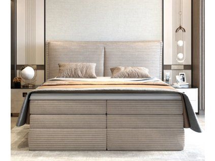 Béžová boxspring posteľ 180x200 do spálne HERMES, pohľad spredu
