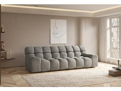 Rozkladacia sedacia súprava ZEN sofa svetlosivá, pohľad v interiéri pri okne s nízkym sedením a modulovým členením.