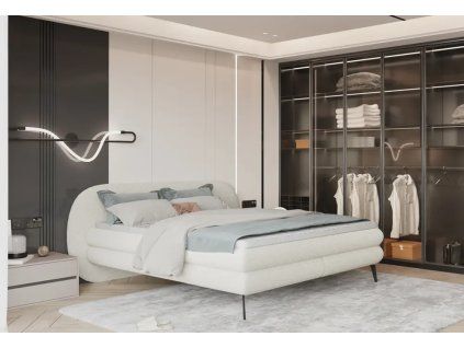 Krémová boxspring posteľ 180x200 do spálne RAIN, celkový pohľad