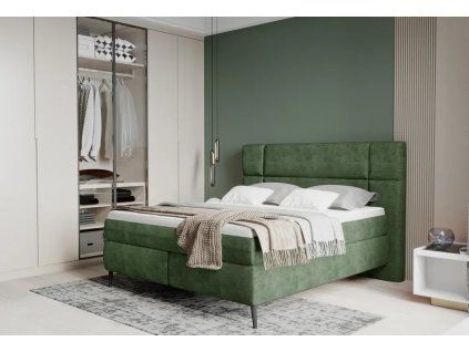 Zelená boxspring posteľ 180x200 do spálne PEAK, celkový pohľad