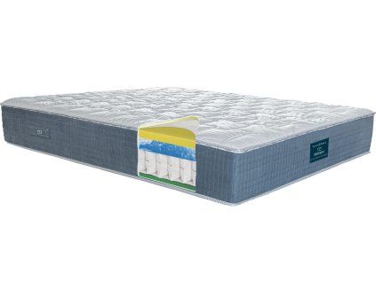 Matrac Maggiore, šikmý pohľad na bielom pozadí s tmavosivým bočným čalúnením a štítkom na hrane.