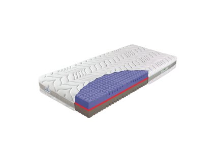 Matrac LAVENDER DUO, celkový pohľad s odkrytým rezom profilovaného penového jadra a bielym poťahom.