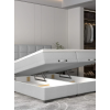 Boxspring posteľ s úložným priestorom - vyklopený rošt - svetlosivá čalúnená