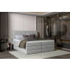 Boxspring posteľ DREAMO - sivá čalúnená - v modernom interiéri spálne - celkový pohľad
