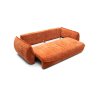 Rozkladacia pohovka COSMARA v prevedení sofa oranžová čiastočne rozložená, pohľad spredu na vysunutý sedák a lôžko.