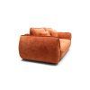 Rozkladacia pohovka COSMARA v prevedení sofa oranžová z bočného uhla, detail zaobleného podrúčky a korpusu.
