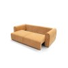 Rozkladacia pohovka ELEGANZA SOFA karamelová, pohľad zhora na rozložené lôžko s rovnou spánkovou plochou a zaoblenými podrúčkami.