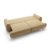 Rozkladacia pohovka VELORA SOFA rozložené lôžko v béžovej farbe, pohľad v uhle na deliace línie plochy, biele pozadie.