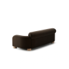 Trojmiestna sedačka PAVIO SOFA S3 detail bočnej časti, tmavohnedý poťah, oblý tvar podrúčky a drevené nožičky.