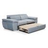 Rozkladacia pohovka ENY SOFA 3 na bielom pozadí s vysunutým lôžkom a matracovou plochou, pohľad spredu z uhla.