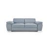 Rozkladacia pohovka ENY SOFA 3 na bielom pozadí v svetlomodro-sivej farbe, moderný trojsed s operadlami a podrúčkami, pohľad spredu.