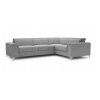 Rozkladacia rohová sedacia súprava MONZA M v sivom prevedení na bielom pozadí, šikmý pohľad na rohový tvar do L.