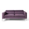 Pohovka LASIA SOFA 3 vo fialovom čalúnení na bielom pozadí, čelný pohľad na trojmiestnu pohovku s polohovacími opierkami hlavy.