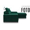 Rohová sedacia súprava FOX bočný pohľad na sedaciu časť s polohovateľnou opierkou hlavy, tmavozelené čalúnenie.