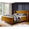 Boxspring posteľ NOLAN - horčicová čalúnená - v moderne zariadenej spálni - celkový pohľad