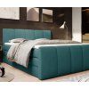 Zelenomodrá boxspring posteľ 160x200 MARY, celkový pohľad zošikma v spálni