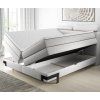 Boxspring posteľ s úložným priestorom - vyklopený rošt - svetlosivá čalúnená