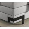 Čalúnená boxspring posteľ - detail rohu a nohy - kovová noha a svetlosivé čalúnenie