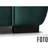 Sedacia súprava GOMEZ set, detail kovovej nohy a spodnej časti čalúnenia v tmavozelenej farbe, bočný záber.