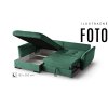 Rohová sedacia súprava LAOS s otvoreným úložným priestorom pod sedákom v zelenej farbe, ilustračný záber v uhle.
