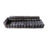 Rovná sedacia súprava DRACO SOFA V9 v tmavosivej farbe, produktový čelný pohľad na dlhý rovný tvar s prešívanými segmentmi na bielom pozadí.