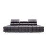 Rovná sedacia súprava DRACO SOFA V10 v tmavosivej farbe, čelný pohľad na rovný tvar s výrazným horizontálnym prešívaním a opierkami hlavy.