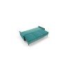 Rozkladacia pohovka DORADO SOFA rozložená na lôžko, pohľad zhora na rovný spací priestor v tyrkysovom prevedení.