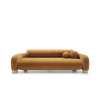 Sedacia súprava PAVIO SOFA S4 v detailnom zábere, horčicový poťah, oblé tvarovanie a valčekové opierky na bielom pozadí.