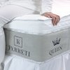 Matrac QUEEN – detail pružnosti, ruka pritláča vrchnú plochu matraca pri okraji, viditeľný bočný lem.